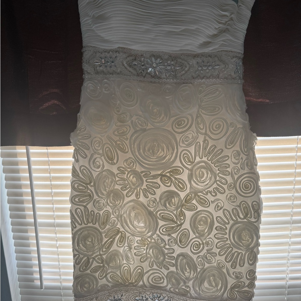 Sue Wong Strapless Cream Floral Dress